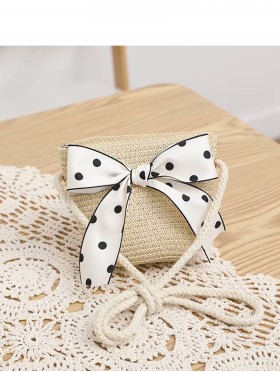 Kid's Crochet Mini Bag W/ Polka Dot Ribbon